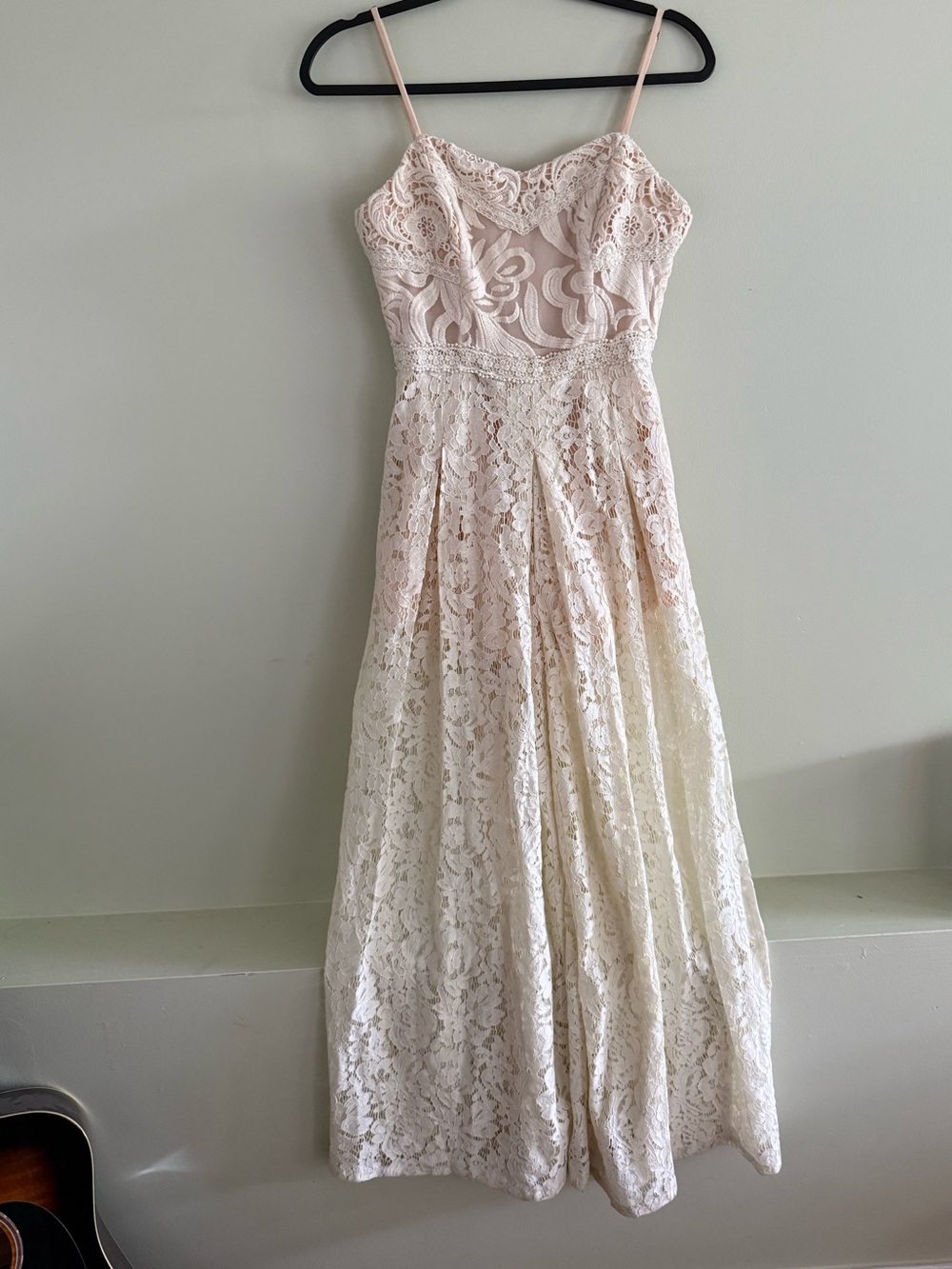 Anthropology Champagne & Strawberry lace romper white and ivory